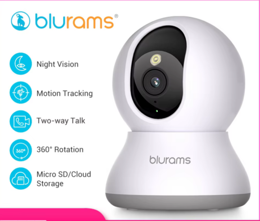 Blurams 2.4GHz WiFi Indoor Camera, 2K, 360° PTZ Pet Dog IP CCTV Camera with Phone App, 2-Way Talk, Night Vision, for Home Securi